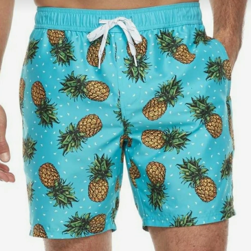 Men's Trinity Collective Pineapple Slim-Fit Elastic Swim Shorts, Size L